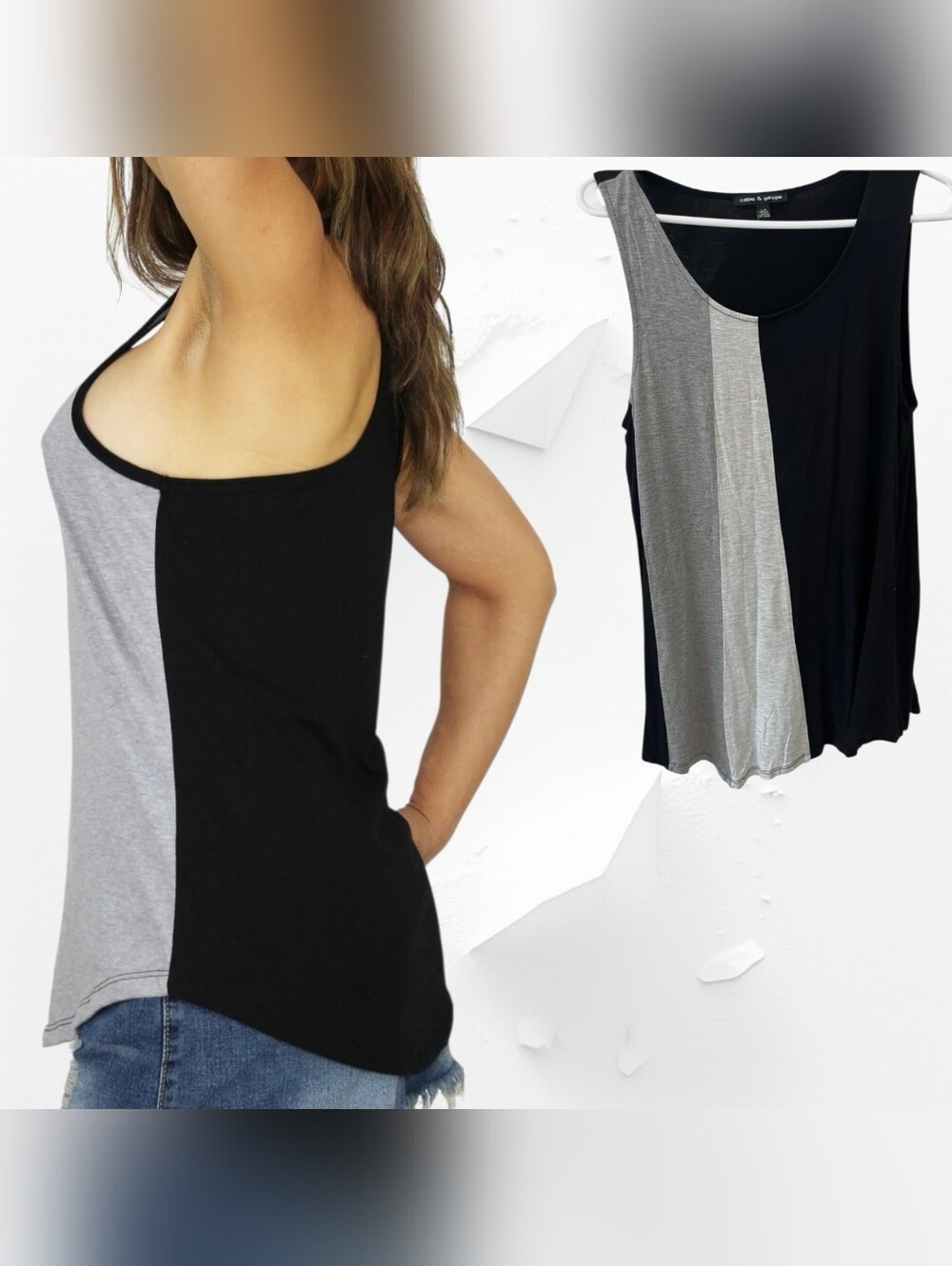 Cable & Gauge Black and Gray Colorblock Tank Top